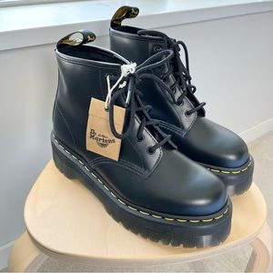 Dr. Martens QuadRetro Leather Lace-Up Boots-Black-Men US Size 8; Women US Size 9